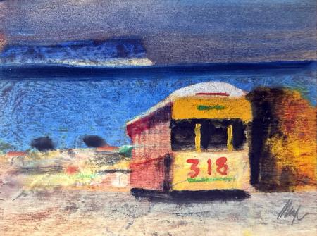 Art work by Salvatore Magazzini Tram 318 a San Francisco - oil plywood 